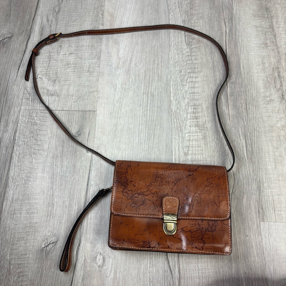Patricia Nash Laurentina Signature Map Leather Crossbody Purse